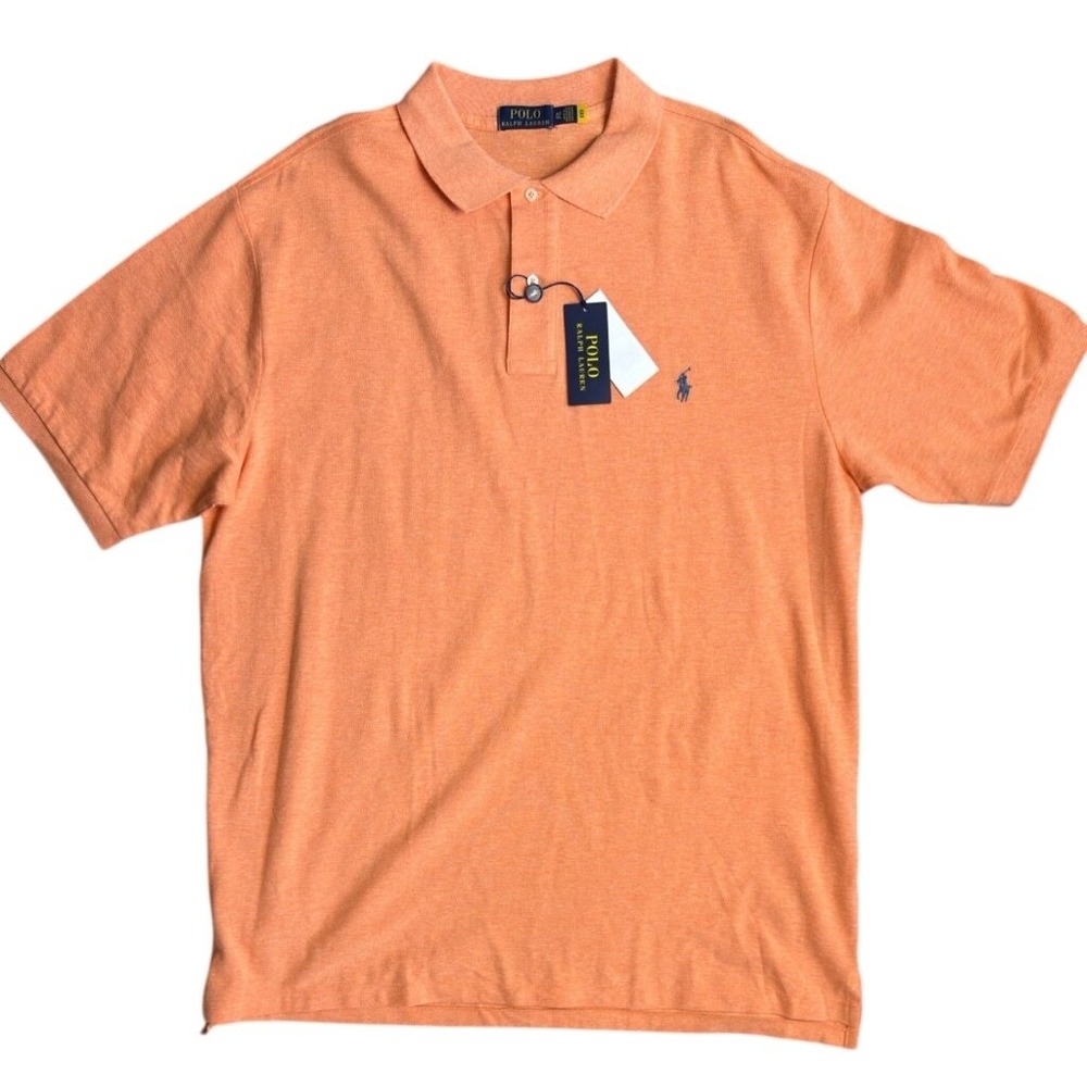 Polo Ralph Lauren‎ Men's LT Short Sleeve Polo Shirt Lt Orange Navy Polo NWT